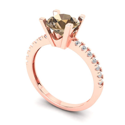 1.71 cttw Zirconia Simulated Champagne Diamond Solitaire with Zirconia Simulated Diamond Accents Engagement Ring - Solid Gold (VVS1, Round Cut,7.5mm)