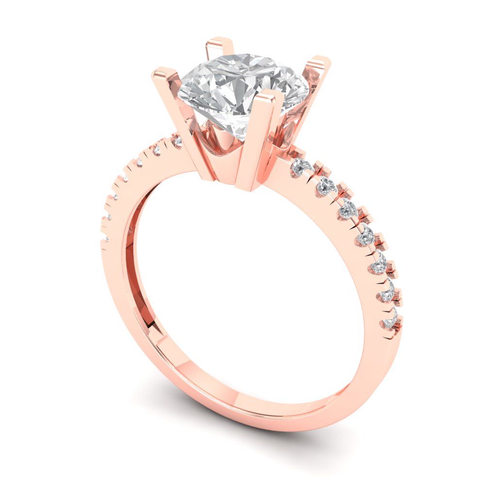 1.71 cttw Zirconia Simulated Diamond Solitaire with Zirconia Simulated Diamond Accents Engagement Ring - Solid Rose Gold (VVS1, Round Cut,7.5mm)