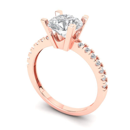 1.71 cttw Zirconia Simulated Diamond Solitaire with Zirconia Simulated Diamond Accents Engagement Ring - Solid Rose Gold (VVS1, Round Cut,7.5mm)