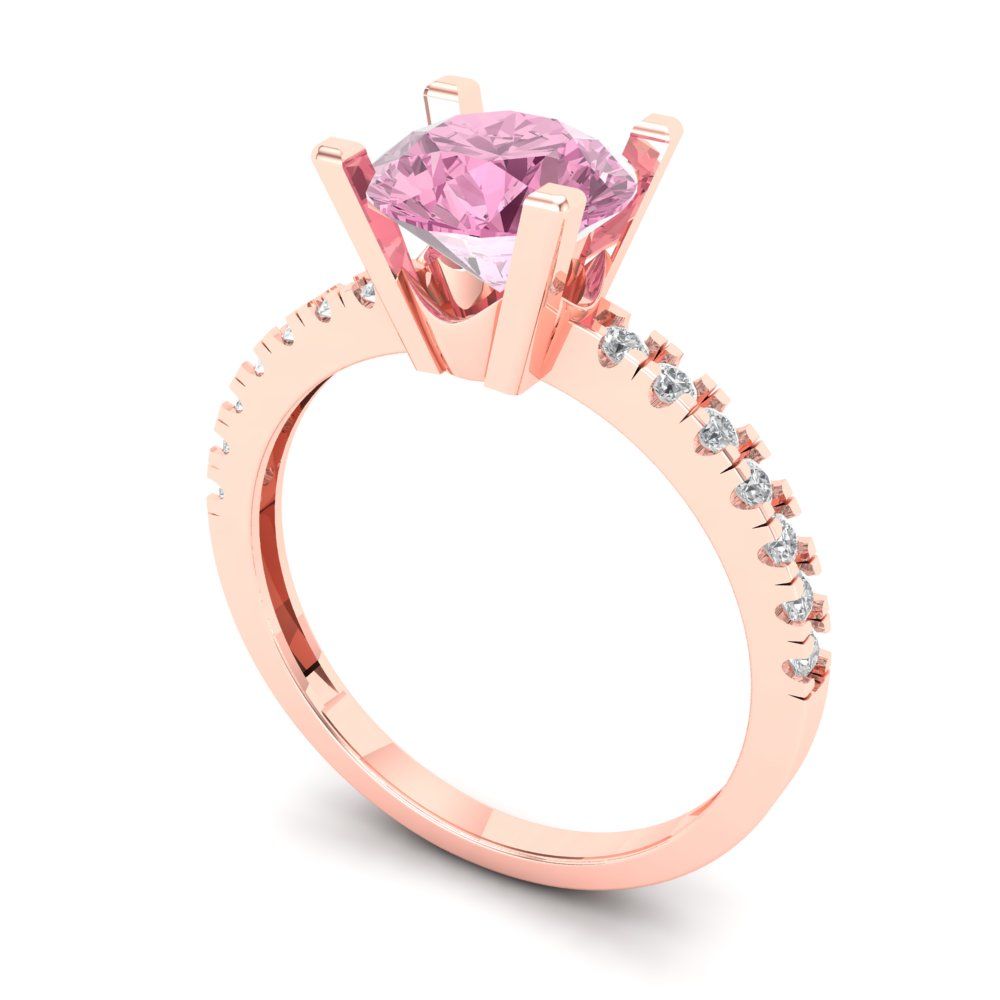 1.71 cttw Zirconia Simulated Pink Diamond Solitaire with Zirconia Simulated Diamond Accents Engagement Ring - Solid Gold (VVS1, Round Cut,7.5mm)