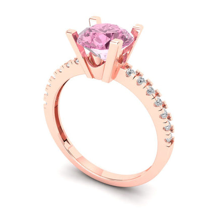 1.71 cttw Zirconia Simulated Pink Diamond Solitaire with Zirconia Simulated Diamond Accents Engagement Ring - Solid Gold (VVS1, Round Cut,7.5mm)