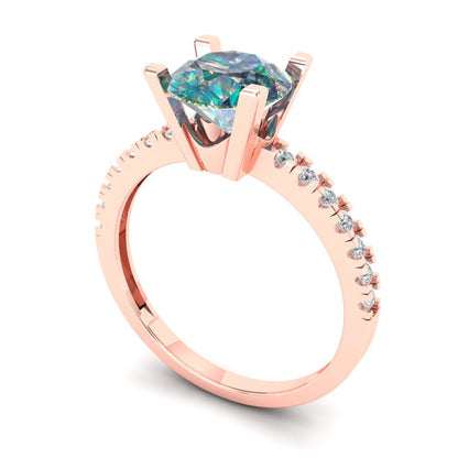 1.71 cttw Blue Moissanite Solitaire with Zirconia Simulated Diamond Accents Engagement Ring - Solid Rose Gold (VVS1, Round Cut,7.5mm)