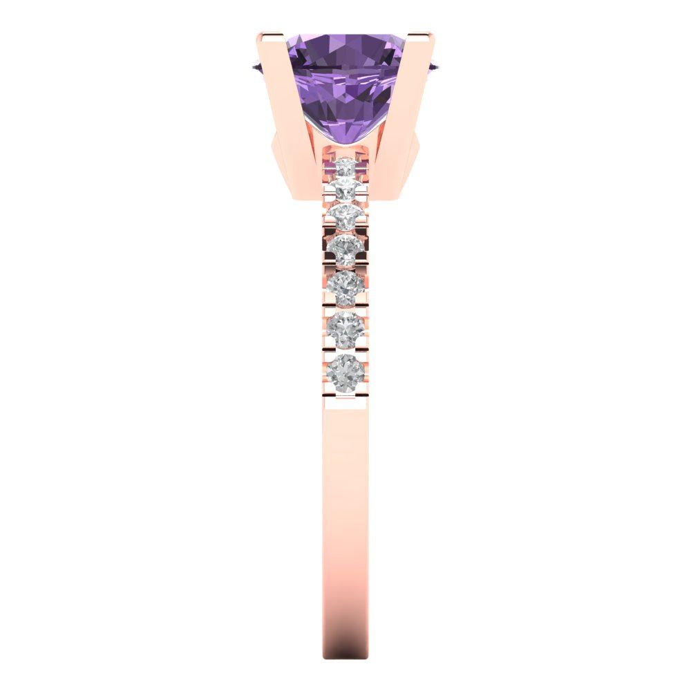1.71 cttw Simulated Alexandrite Solitaire with Zirconia Simulated Diamond Accents Engagement Ring - Solid Rose Gold (VVS1, Round Cut,7.5mm)