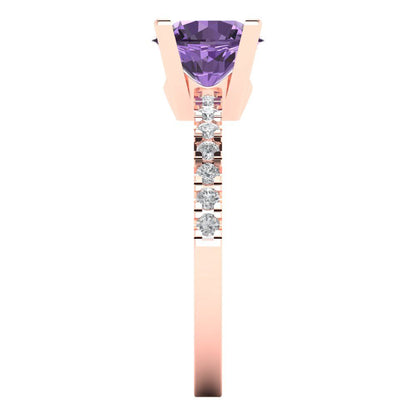 1.71 cttw Simulated Alexandrite Solitaire with Zirconia Simulated Diamond Accents Engagement Ring - Solid Rose Gold (VVS1, Round Cut,7.5mm)