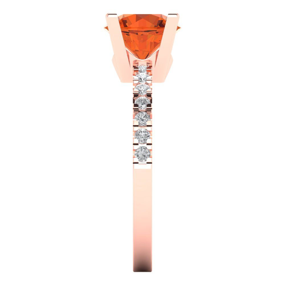 1.71 cttw Zirconia Simulated Red Diamond Solitaire with Zirconia Simulated Diamond Accents Engagement Ring - Solid Rose Gold (VVS1, Round Cut,7.5mm)