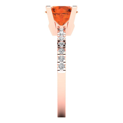 1.71 cttw Zirconia Simulated Red Diamond Solitaire with Zirconia Simulated Diamond Accents Engagement Ring - Solid Rose Gold (VVS1, Round Cut,7.5mm)