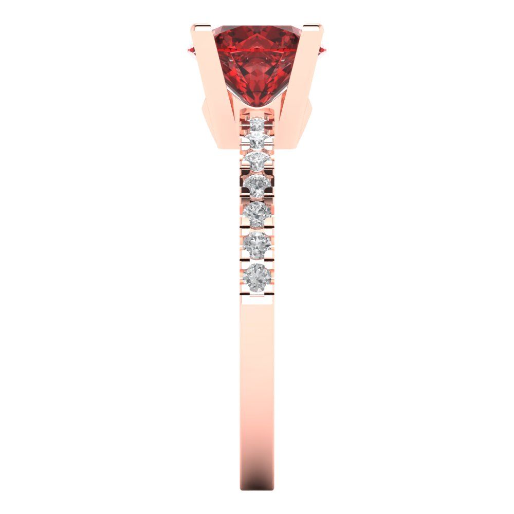 1.71 cttw Natural Garnet Solitaire with Zirconia Simulated Diamond Accents Engagement Ring - Solid Rose Gold (VVS1, Round Cut,7.5mm)