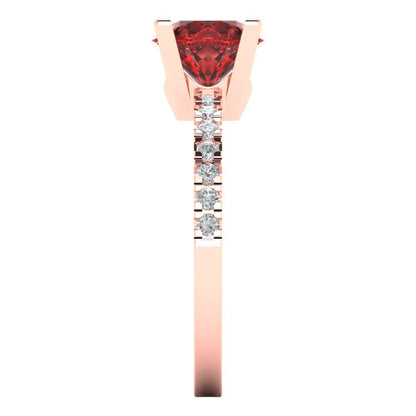 1.71 cttw Natural Garnet Solitaire with Zirconia Simulated Diamond Accents Engagement Ring - Solid Rose Gold (VVS1, Round Cut,7.5mm)
