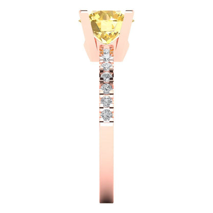 1.71 cttw Zirconia Simulated Yellow Diamond Solitaire with Zirconia Simulated Diamond Accents Engagement Ring - Solid Gold (VVS1, Round Cut,7.5mm)