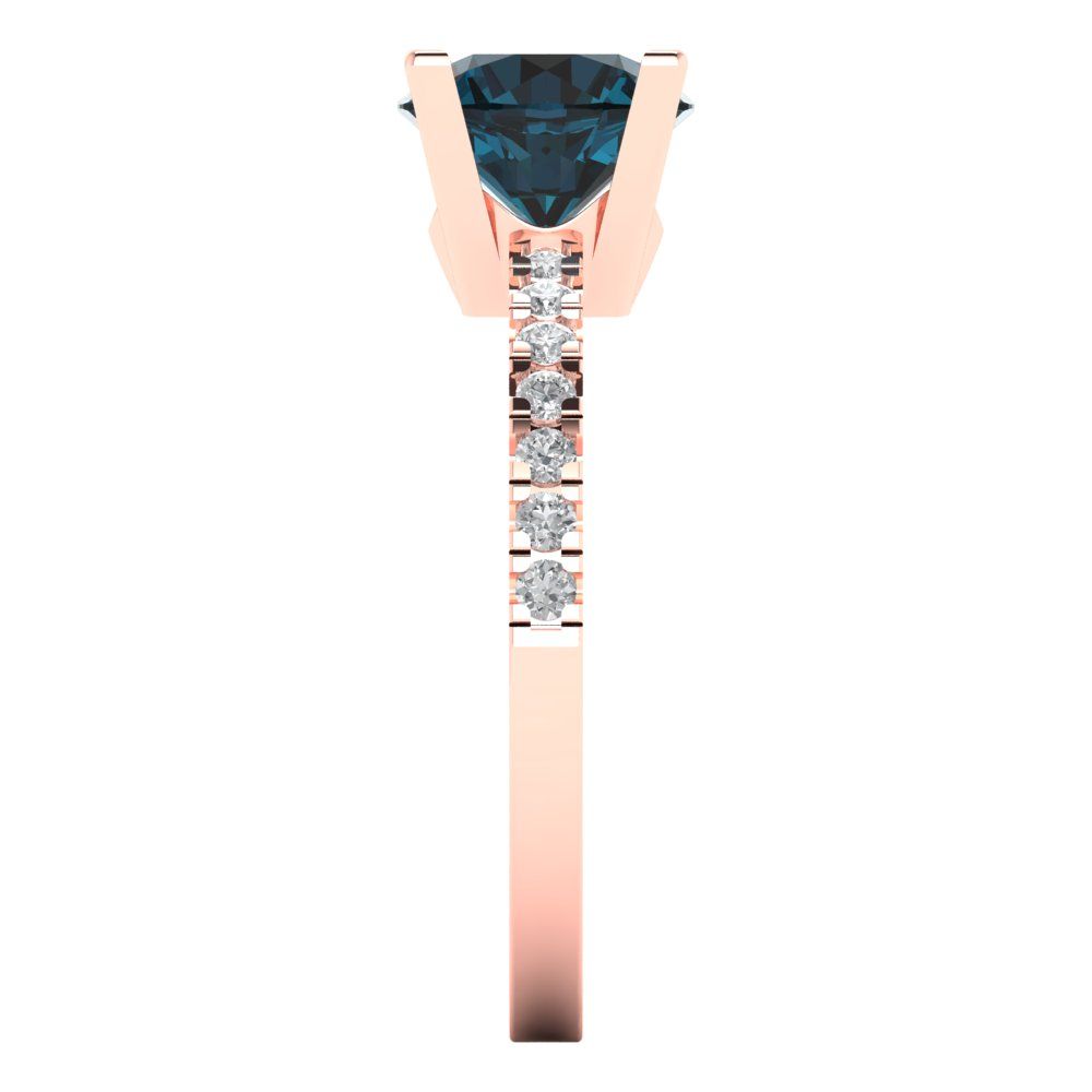 1.71 cttw Natural London Blue Topaz Solitaire with Zirconia Simulated Diamond Accents Engagement Ring - Solid Rose Gold (VVS1, Round Cut,7.5mm)