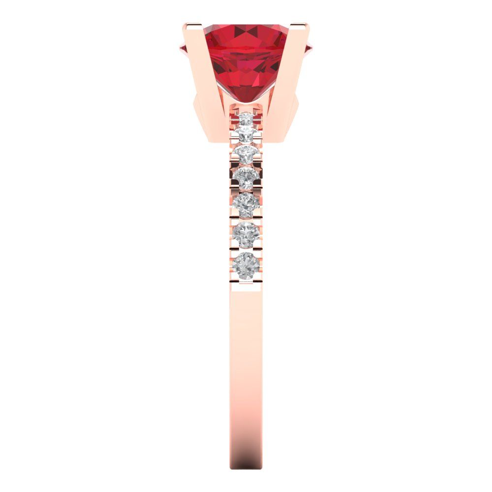 1.71 cttw Simulated Ruby Solitaire with Zirconia Simulated Diamond Accents Engagement Ring - Solid Rose Gold (VVS1, Round Cut,7.5mm)