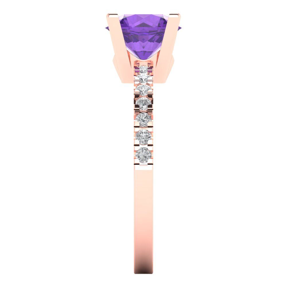 1.71 cttw Natural Amethyst Solitaire with Zirconia Simulated Diamond Accents Engagement Ring - Solid Rose Gold (VVS1, Round Cut,7.5mm)