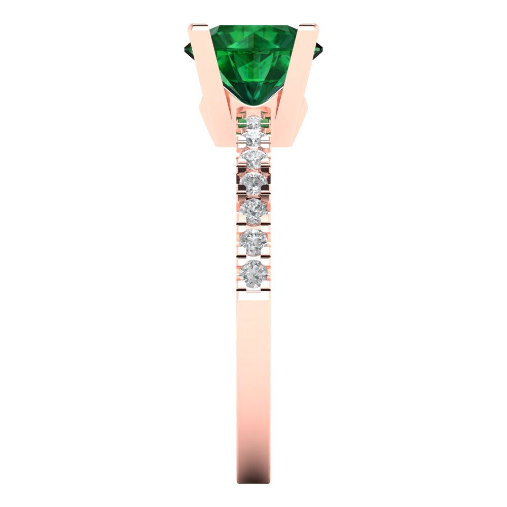 1.71 cttw Simulated Emerald Solitaire with Zirconia Simulated Diamond Accents Engagement Ring - Solid Rose Gold (VVS1, Round Cut,7.5mm)