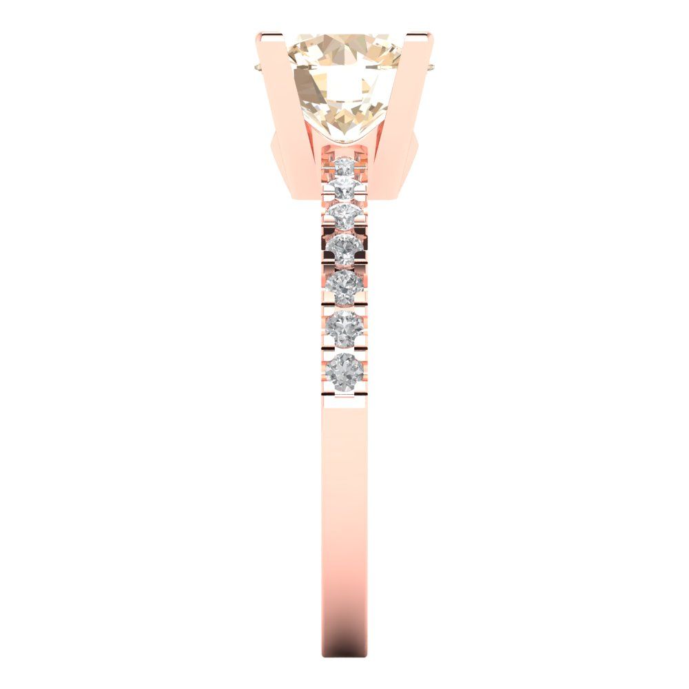 1.71 cttw Natural Morganite Solitaire with Zirconia Simulated Diamond Accents Engagement Ring - Solid Rose Gold (VVS1, Round Cut,7.5mm)
