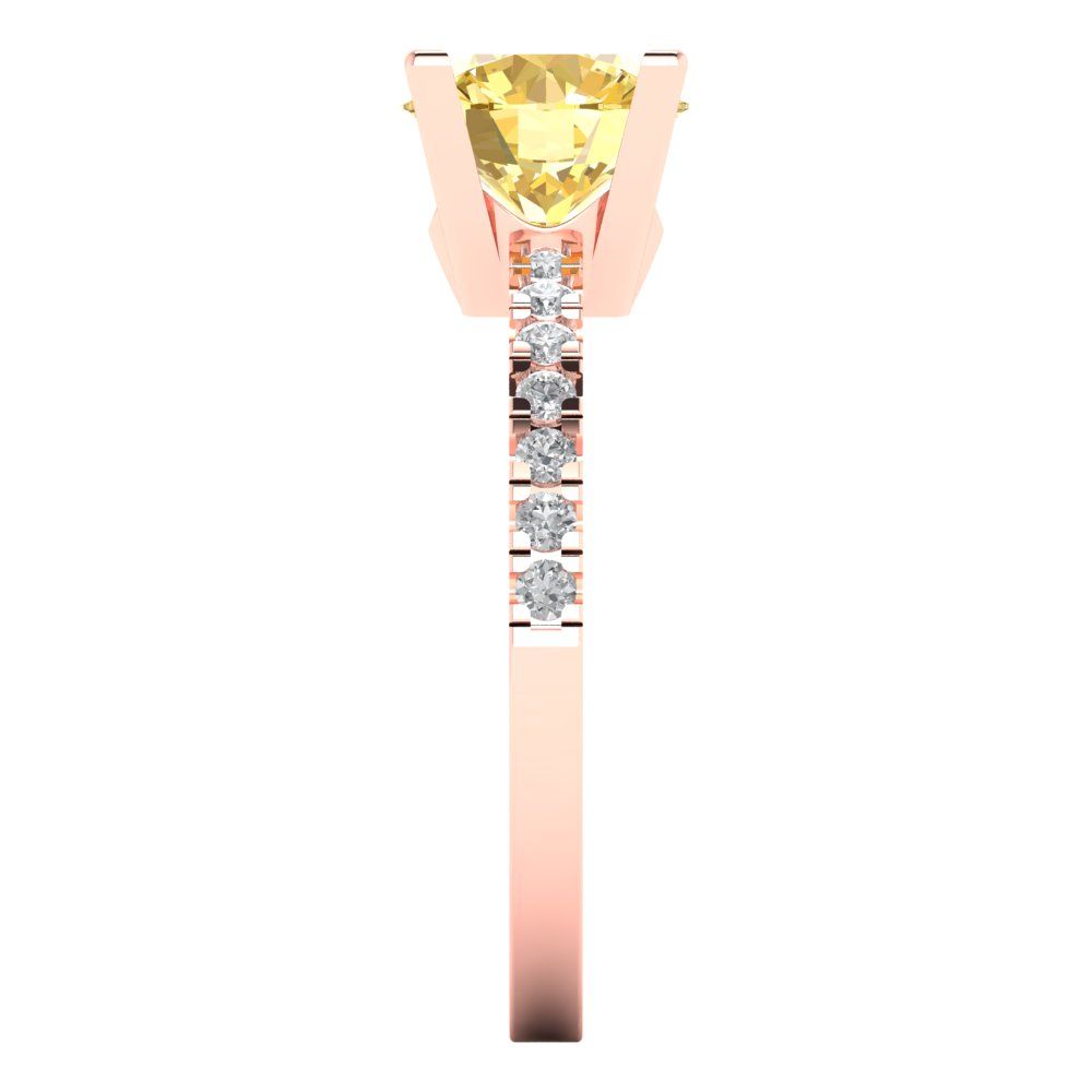 1.71 cttw Natural Citrine Solitaire with Zirconia Simulated Diamond Accents Engagement Ring - Solid Rose Gold (VVS1, Round Cut,7.5mm)