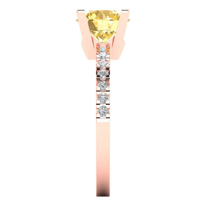 1.71 cttw Natural Citrine Solitaire with Zirconia Simulated Diamond Accents Engagement Ring - Solid Rose Gold (VVS1, Round Cut,7.5mm)