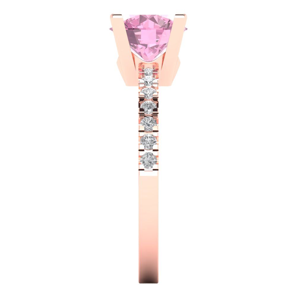 1.71 cttw Zirconia Simulated Pink Diamond Solitaire with Zirconia Simulated Diamond Accents Engagement Ring - Solid Gold (VVS1, Round Cut,7.5mm)