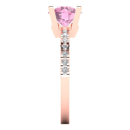 1.71 cttw Zirconia Simulated Pink Diamond Solitaire with Zirconia Simulated Diamond Accents Engagement Ring - Solid Gold (VVS1, Round Cut,7.5mm)