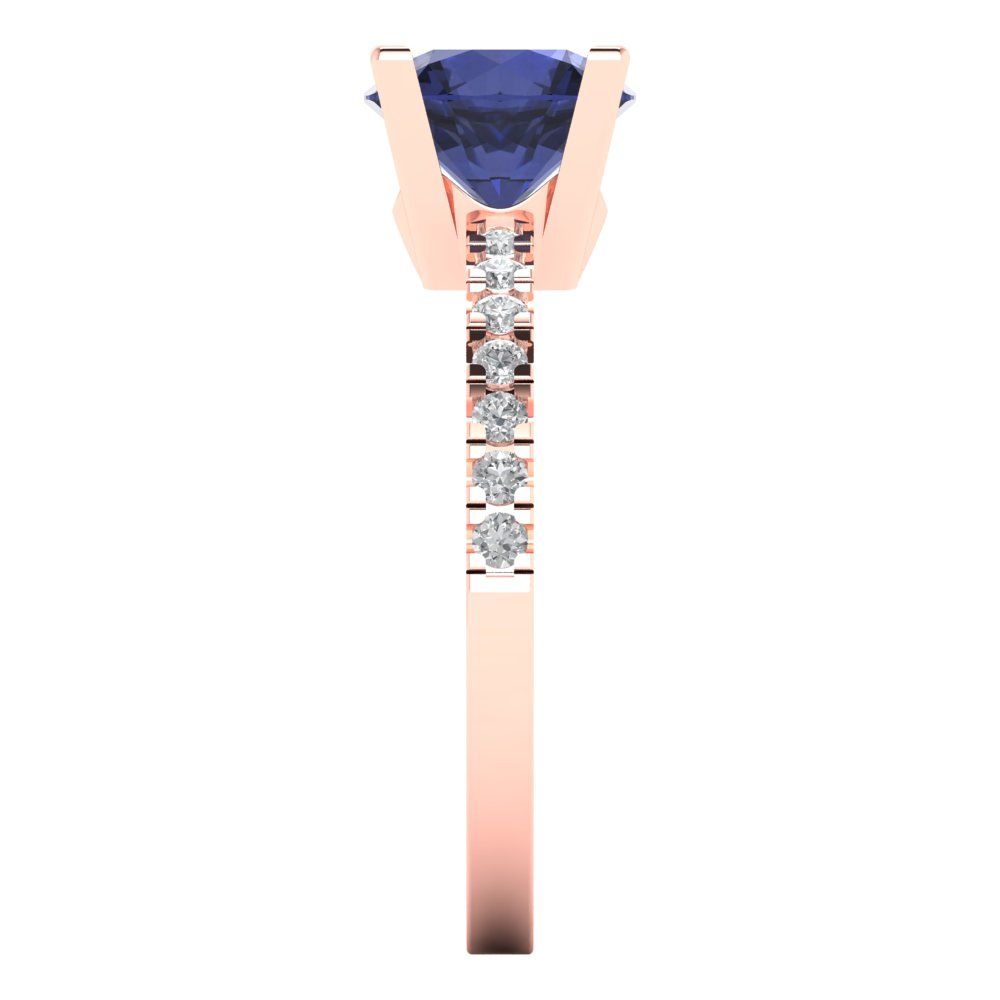 1.71 cttw Simulated Blue Sapphire Solitaire with Zirconia Simulated Diamond Accents Engagement Ring - Solid Gold (Round Cut,7.5mm)