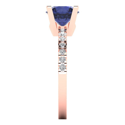 1.71 cttw Simulated Blue Sapphire Solitaire with Zirconia Simulated Diamond Accents Engagement Ring - Solid Gold (Round Cut,7.5mm)