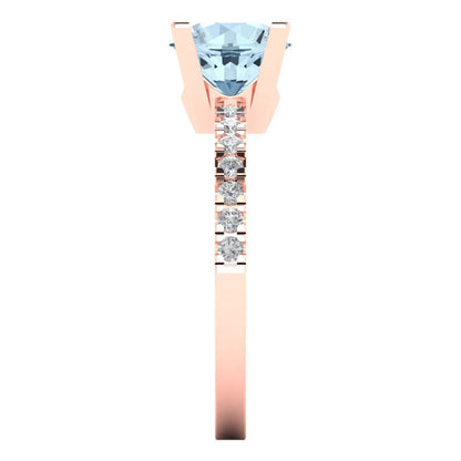 1.71 cttw Natural Swiss Blue Topaz Solitaire with Zirconia Simulated Diamond Accents Engagement Ring - Solid Gold (Round Cut,7.5mm)