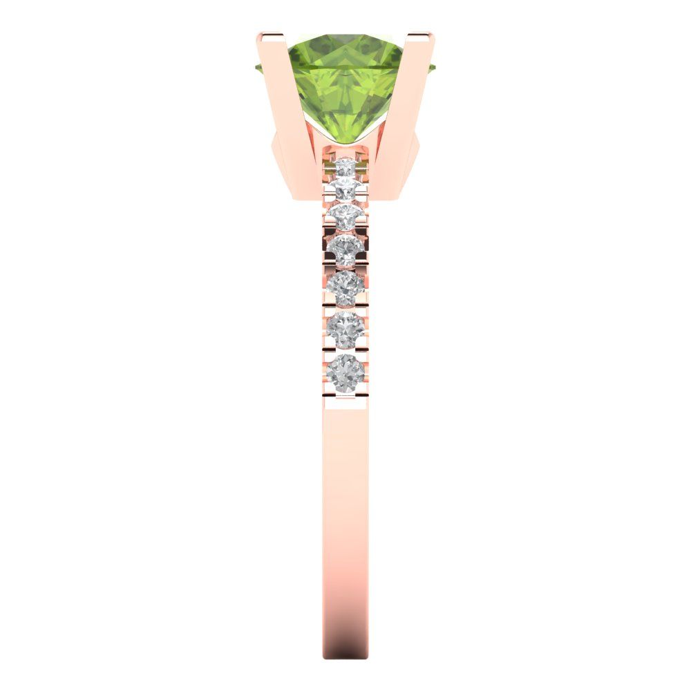 1.71 cttw Natural Peridot Solitaire with Zirconia Simulated Diamond Accents Engagement Ring - Solid Rose Gold (VVS1, Round Cut,7.5mm)