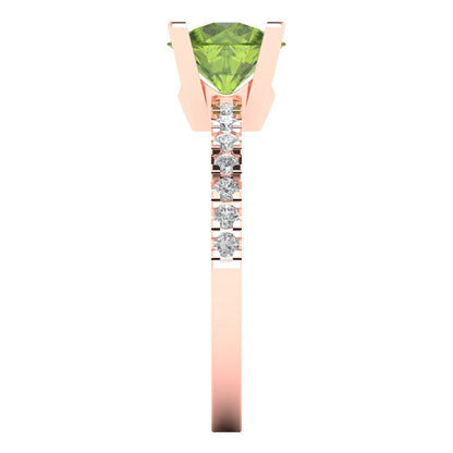 1.71 cttw Natural Peridot Solitaire with Zirconia Simulated Diamond Accents Engagement Ring - Solid Rose Gold (VVS1, Round Cut,7.5mm)