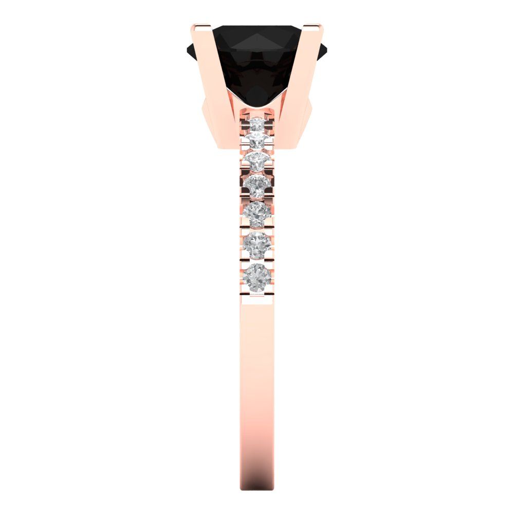 1.71 cttw Natural Onyx Solitaire with Zirconia Simulated Diamond Accents Engagement Ring - Solid Rose Gold (VVS1, Round Cut,7.5mm)