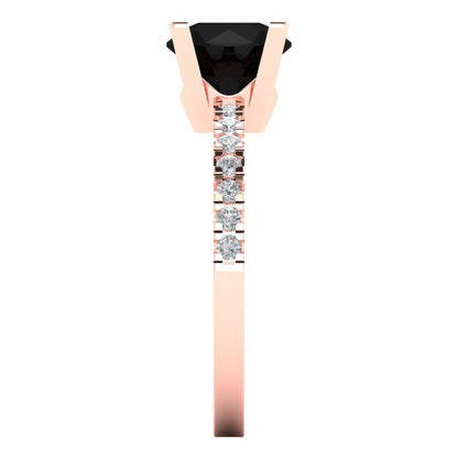 1.71 cttw Natural Onyx Solitaire with Zirconia Simulated Diamond Accents Engagement Ring - Solid Rose Gold (VVS1, Round Cut,7.5mm)