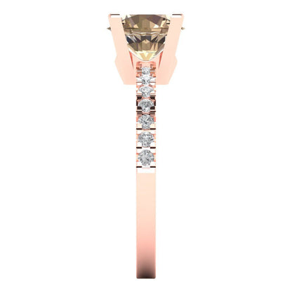 1.71 cttw Yellow Moissanite Solitaire with Zirconia Simulated Diamond Accents Engagement Ring - Solid Rose Gold (VVS1, Round Cut,7.5mm)