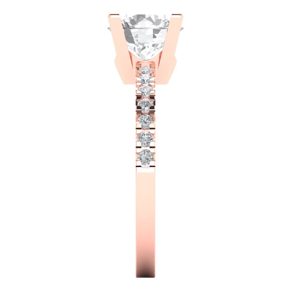 1.71 cttw Zirconia Simulated Diamond Solitaire with Zirconia Simulated Diamond Accents Engagement Ring - Solid Rose Gold (VVS1, Round Cut,7.5mm)