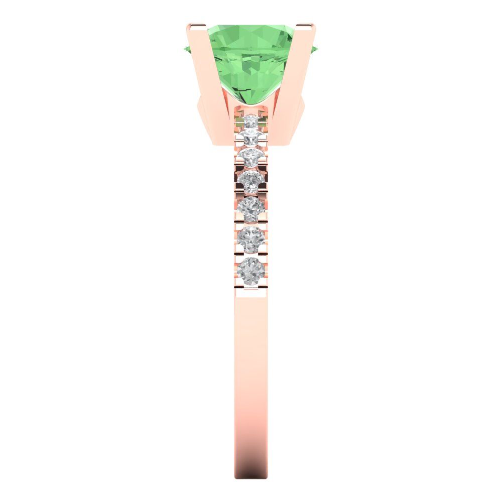 1.71 cttw Zirconia Simulated Green Diamond Solitaire with Zirconia Simulated Diamond Accents Engagement Ring - Solid Rose Gold (VVS1, Round Cut,7.5mm)