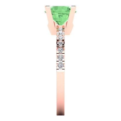 1.71 cttw Zirconia Simulated Green Diamond Solitaire with Zirconia Simulated Diamond Accents Engagement Ring - Solid Rose Gold (VVS1, Round Cut,7.5mm)