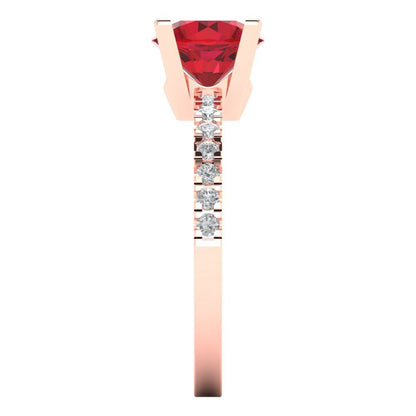 1.71 cttw Simulated Pink Tourmaline Solitaire with Zirconia Simulated Diamond Accents Engagement Ring - Solid Rose Gold (VVS1, Round Cut,7.5mm)