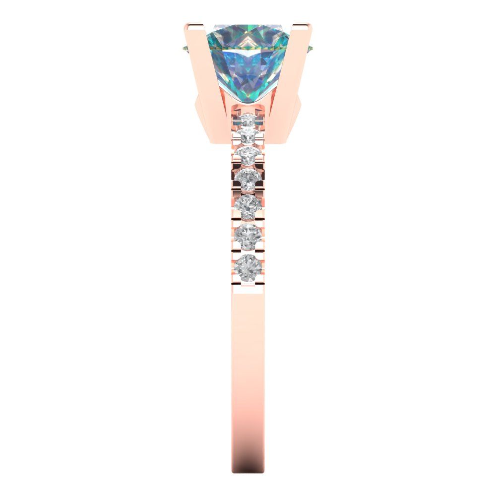 1.71 cttw Blue Moissanite Solitaire with Zirconia Simulated Diamond Accents Engagement Ring - Solid Rose Gold (VVS1, Round Cut,7.5mm)