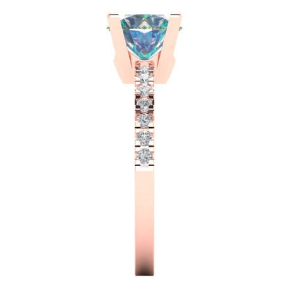1.71 cttw Blue Moissanite Solitaire with Zirconia Simulated Diamond Accents Engagement Ring - Solid Rose Gold (VVS1, Round Cut,7.5mm)
