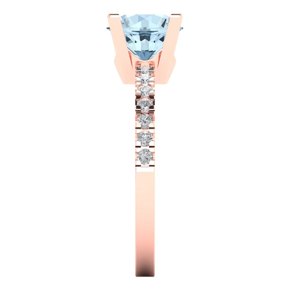 1.71 cttw Natural Sky Blue Topaz Solitaire with Zirconia Simulated Diamond Accents Engagement Ring - Solid Rose Gold (VVS1, Round Cut,7.5mm)