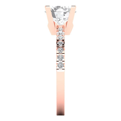 1.71 cttw Moissanite Solitaire with Zirconia Simulated Diamond Accents Engagement Ring - Solid Rose Gold (VVS1, Round Cut,7.5mm)
