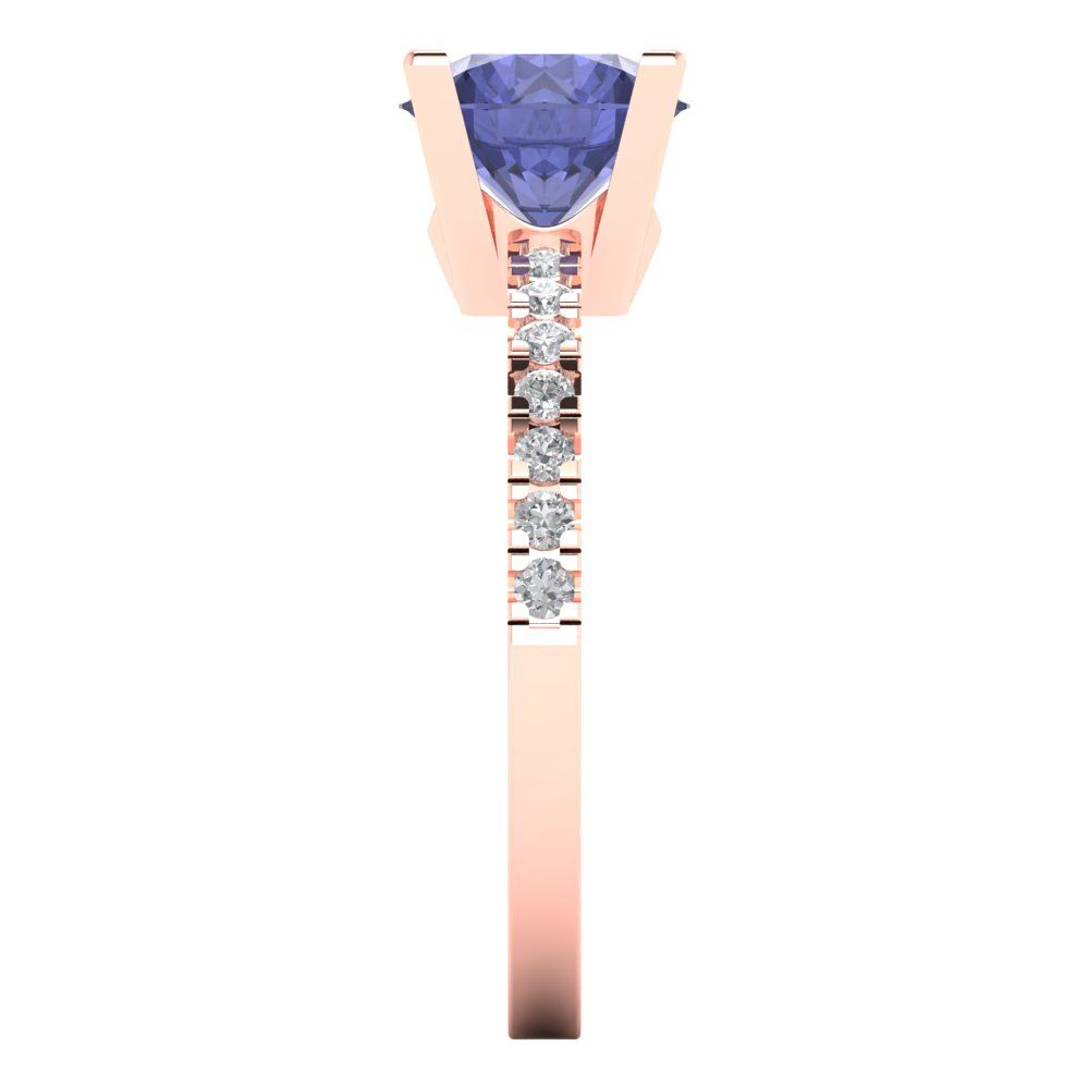 1.71 cttw Simulated Tanzanite Solitaire with Zirconia Simulated Diamond Accents Engagement Ring - Solid Rose Gold (VVS1, Round Cut,7.5mm)