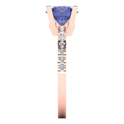1.71 cttw Simulated Tanzanite Solitaire with Zirconia Simulated Diamond Accents Engagement Ring - Solid Rose Gold (VVS1, Round Cut,7.5mm)