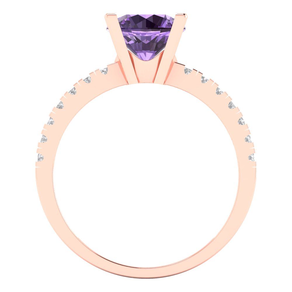 1.71 cttw Simulated Alexandrite Solitaire with Zirconia Simulated Diamond Accents Engagement Ring - Solid Rose Gold (VVS1, Round Cut,7.5mm)