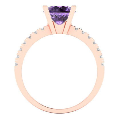 1.71 cttw Simulated Alexandrite Solitaire with Zirconia Simulated Diamond Accents Engagement Ring - Solid Rose Gold (VVS1, Round Cut,7.5mm)
