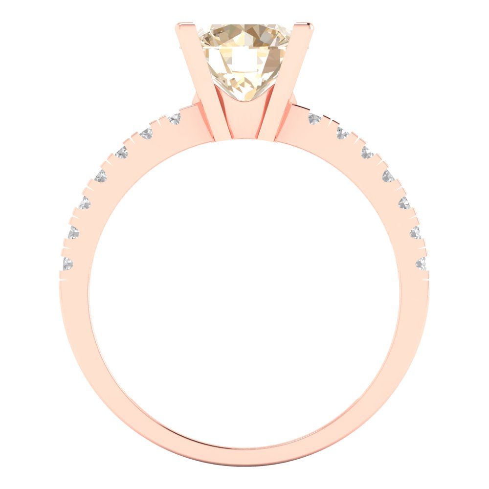 1.71 cttw Natural Morganite Solitaire with Zirconia Simulated Diamond Accents Engagement Ring - Solid Rose Gold (VVS1, Round Cut,7.5mm)
