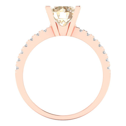 1.71 cttw Natural Morganite Solitaire with Zirconia Simulated Diamond Accents Engagement Ring - Solid Rose Gold (VVS1, Round Cut,7.5mm)