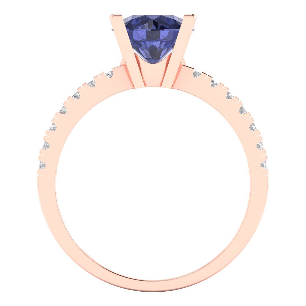 1.71 cttw Simulated Tanzanite Solitaire with Zirconia Simulated Diamond Accents Engagement Ring - Solid Rose Gold (VVS1, Round Cut,7.5mm)
