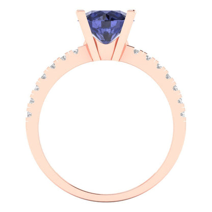 1.71 cttw Simulated Tanzanite Solitaire with Zirconia Simulated Diamond Accents Engagement Ring - Solid Rose Gold (VVS1, Round Cut,7.5mm)