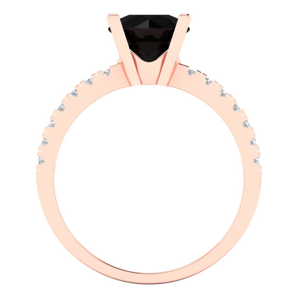 1.71 cttw Natural Onyx Solitaire with Zirconia Simulated Diamond Accents Engagement Ring - Solid Rose Gold (VVS1, Round Cut,7.5mm)