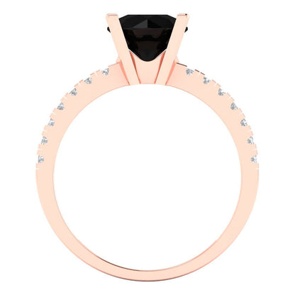 1.71 cttw Natural Onyx Solitaire with Zirconia Simulated Diamond Accents Engagement Ring - Solid Rose Gold (VVS1, Round Cut,7.5mm)