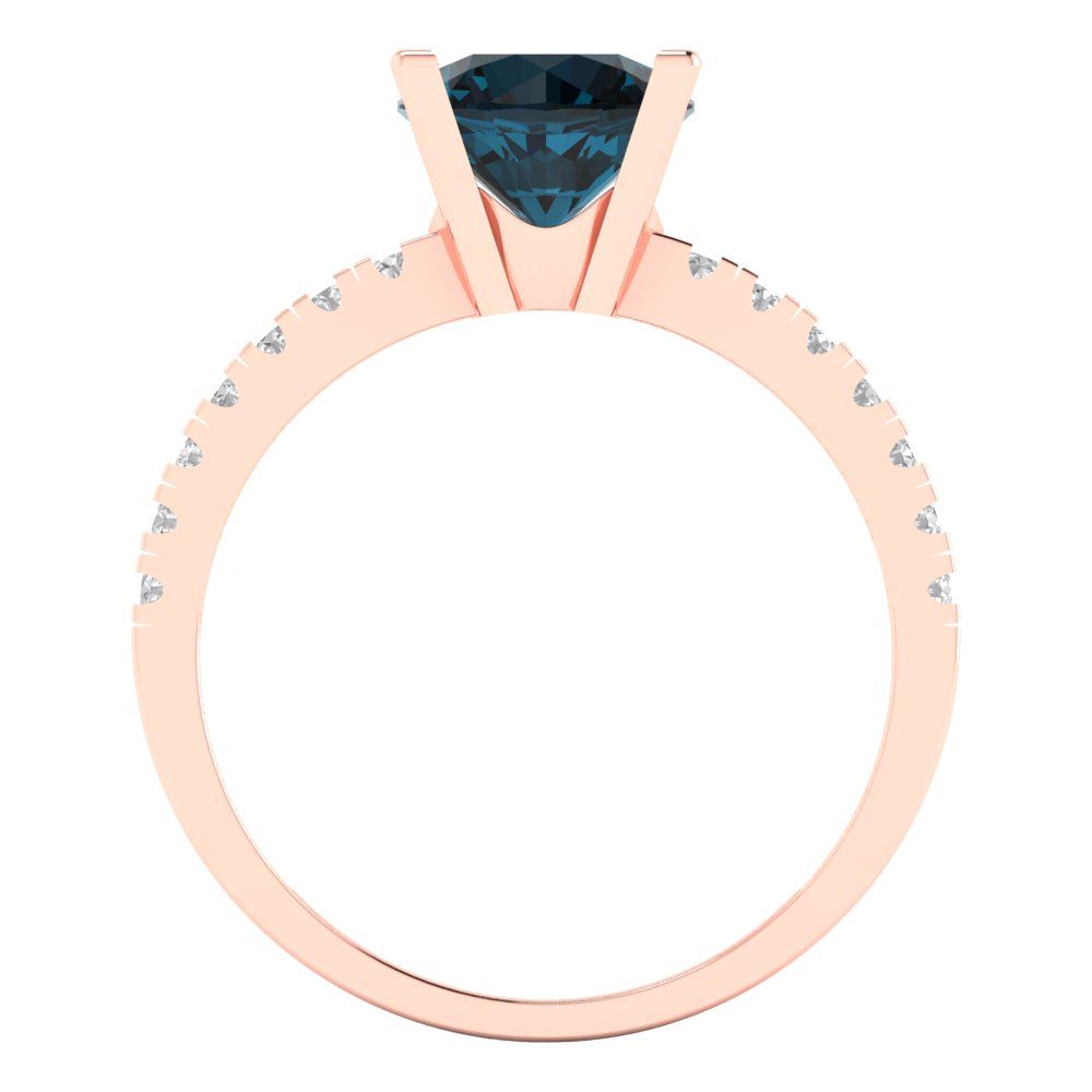 1.71 cttw Natural London Blue Topaz Solitaire with Zirconia Simulated Diamond Accents Engagement Ring - Solid Rose Gold (VVS1, Round Cut,7.5mm)
