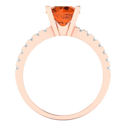 1.71 cttw Simulated Ruby Solitaire with Zirconia Simulated Diamond Accents Engagement Ring - Solid Rose Gold (VVS1, Round Cut,7.5mm)